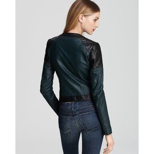 Theory Leather Maisie Black/Green Jacket